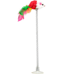 Дразнилка "Мышь на присоске", искусственный мех с цветными перьями,24 см, мышь красная/белая 7806330