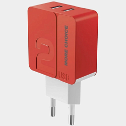 Сетевое ЗУ 2USB 2.4A MORE CHOICE NC46 красное
