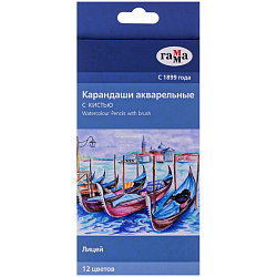 Карандаши акварельные Гамма "Лицей", 12цв.+кисть, заточен, картон, 221118_02