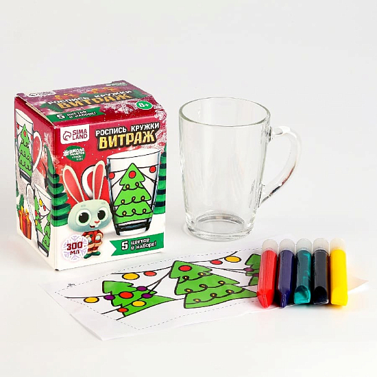Роспись кружки ‎Новогодние ёлочки витражными красками