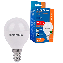 Лампа светодиодная KRONUS G45 шар 9.5W/3000K/E14 тёплый свет (10/100)