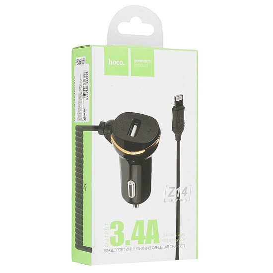 Авто ЗУ 1USB 3.4A HOCO Z14 Black Lightning