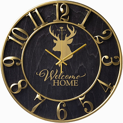 Часы настенные РУБИН "Welcome Home", из дерева, черный+золото, d=38 (3841-002)