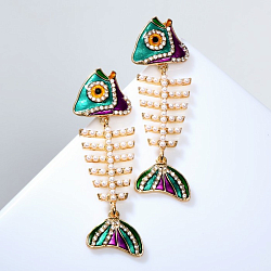 Серьги ассорти "Рыба" скелет, цветная в золоте   7624830