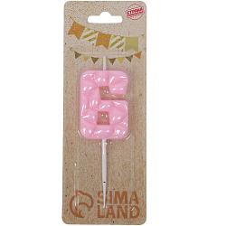 Свеча для торта "Лёд", цифра "6", светло розовая   10603337