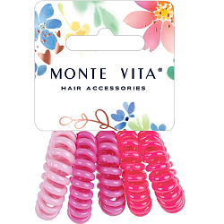 Резинки для волос НАБОР 5 шт, диаметр 3 см, пружинка, оттенки розового MONTE VITA 457060