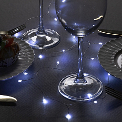 Гирлянда «Мишура» 1 м роса, IP20, серебристая нить, 20 LED, батарейки CR2032×2 (в комплекте), свечение белое