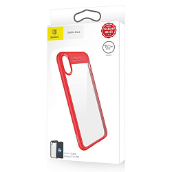 Силиконовый чехол BASEUS для iPhone X  прозрачный, глянцевый, красный (Suthin case)