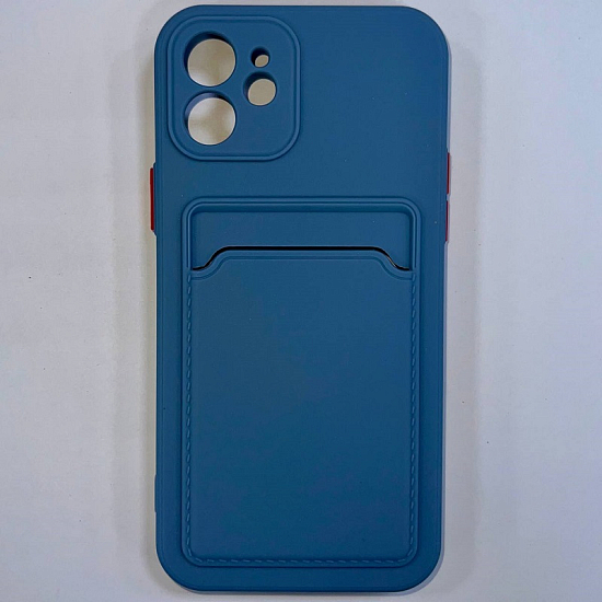 Силиконовый чехол BUTTON для iPhone 12 (Серый) с карманом для пластиковых карт