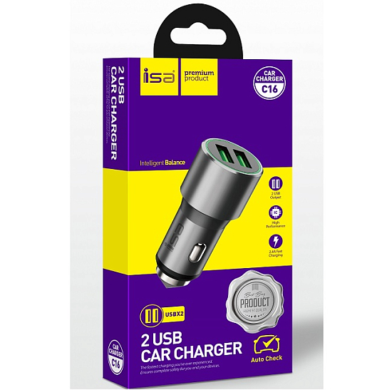 Авто ЗУ 2USB 2.1A ISA C16