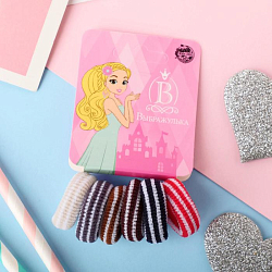 Резинка для волос "Махрушка" (набор 6 шт) малышки полоски, 2 см   5365492