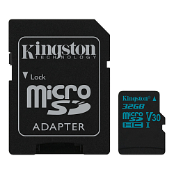 Micro SD 32Gb Kingston Class 10 Canvas Go UHS-I U3 V30 (90/45 Mb/s) с адптером SD