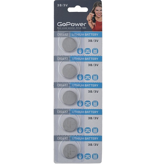 Элемент питания GoPower CR1632 BL-5 (5/100/2000)