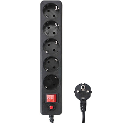 Сетевой фильтр  5.0м ГАРНИЗОН EHLB-3, черный, 5 розеток, 10А, ур.защиты 4, коробка