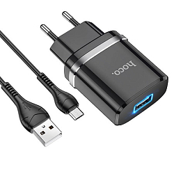 Сетевое ЗУ 1USB 2.4A HOCO N1, Ardent, microUSB, черный, QC3.0