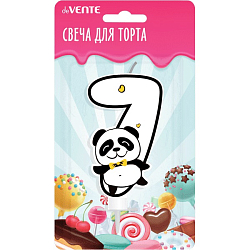 Свеча-цифра для торта "Панда" 7, размер свечки 9,1x6,6x1 см, с рисунком, белая