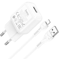 Сетевое ЗУ 1USB 2.1A HOCO C96A белый, Lightning