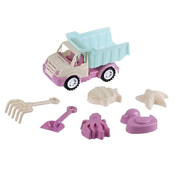 Песочный набор с грузовиком голубой-сиреневый(лопатка и грабли 19см, 4 формочки) JB5300566 10430157