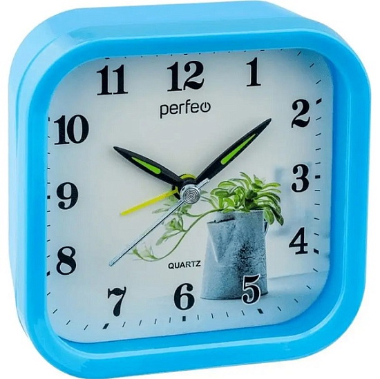 Часы-будильник PERFEO Quartz "PF-TC-008", квадратные 9,5*9,5 см, синие