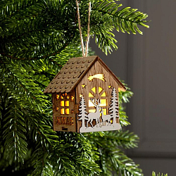 Ёлочная игрушка «Домик с оленями», батарейки, свечение тёплое белое