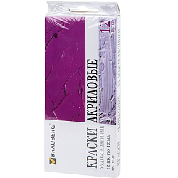 Краски акриловые художественные BRAUBERG ART DEBUT, НАБОР 12 цветов по 12 мл, в тубах, 191125