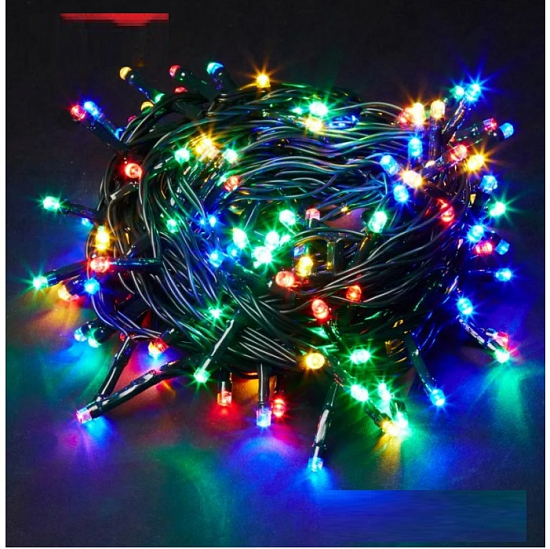 Гирлянда "Нитка" 200 ламп 12м черный провод разноцветная