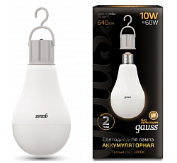 Лампа светодиодная GAUSS A60 10W3000K/E27 с Li-Ion аккумулятором 1/10/60
