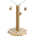 Когтеточка с тремя игрушками, 35 х 35 х 53 см, бежевая с черными лапками 7992735