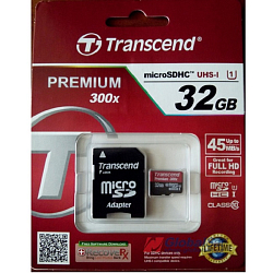 Micro SD 32Gb Transcend Class 10 UHS-I 300x с адаптером