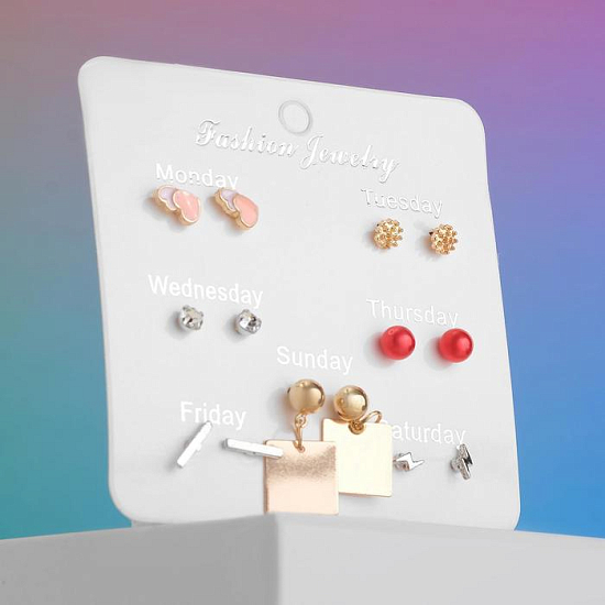 Серьги набор 7 пар "Неделька" сердечки, цветные