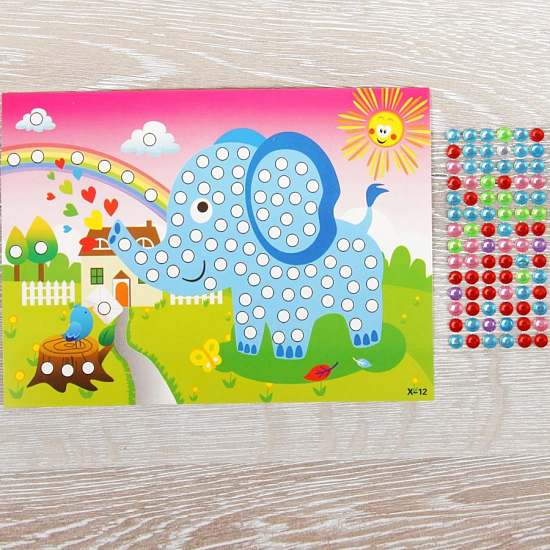 Аппликация круглыми стразами «Слоник» стразы МИКС