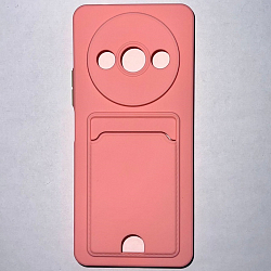 Силиконовый чехол BUTTON для Xiaomi Redmi A3/A3X/POCO C61 розовый с карманом для пластик карт