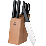 Набор стальных ножей Xiaomi (Mi) HuoHou 6-Piece Kitchen Knife Set Lite (HU0057), (4 ножа + ножницы + деревянная подставка из бука)