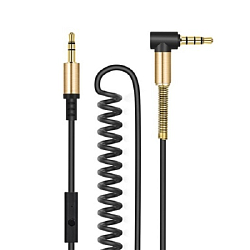 Кабель Jack 3.5 <--> Jack 3.5  2.0м HOCO UPA02 черный, пружинка, боковой