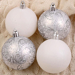 Набор шаров пластик d-6 см, 9 шт "Морозные узоры" белый, серебро   4942007
