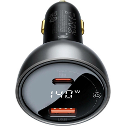 Авто ЗУ 1USB BASEUS Digital Display PD3.140W, Type-C, чёрный