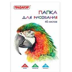 Папка для рисования А4, 40л., 120 г/м2, ПИФАГОР, 210х297мм, Попугай, 129222