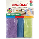 Салфетки из МИКРОФИБРЫ универсальные LAIMA., стекло, мебель, 30х30см КОМПЛЕКТ 3шт, 200 г/м2, 601258