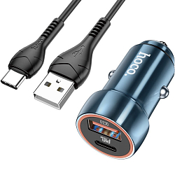 Авто ЗУ 1USB HOCO Z46, Blue shield, Type-C, синий