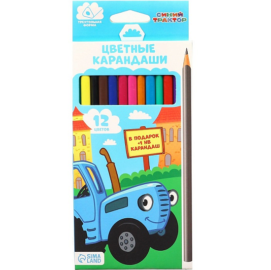 Карандаши цветные 12 цветов + чернографитный карандаш "Синий трактор" , Синий трактор