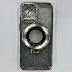 Задняя накладка NONAME  для iPhone 15  с гальваническим магнитным держателем цвет серебро