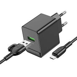 Сетевое ЗУ 1USB 3A BOROFONE BAS12A Black, 18W, microUSB