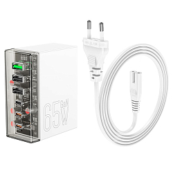 Сетевое ЗУ HOCO N36 6в1 белый (3 USB QC3.0 + 3 Type-C PD65W)