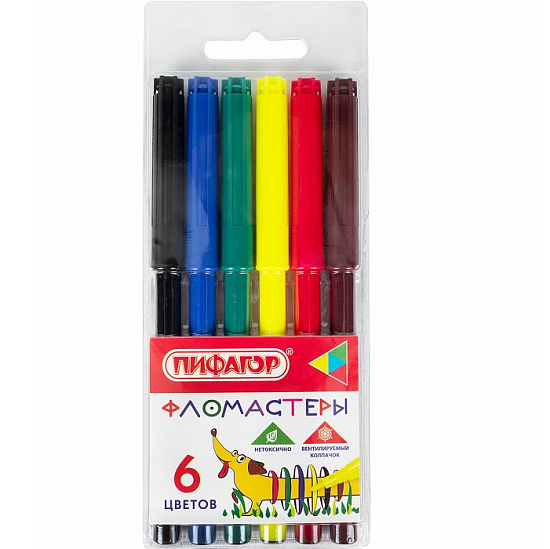 Фломастеры ПИФАГОР "Веселая такса", 6 цветов, 151396