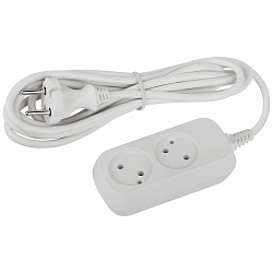 Сетевой удлинитель  3.0м ЭРА Greenline  UDL-10-230-E, белый, 2 розетки, с/з ПВС 3x0.75мм2