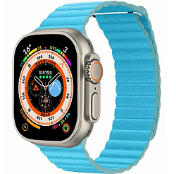 Кожаный ремешок NONAME для Apple Watch 42/44/45/49mm на магните, голубой