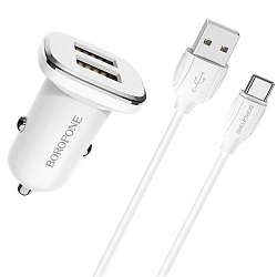 Авто ЗУ 2USB 2.4A BOROFONE BZ12, Lasting белый