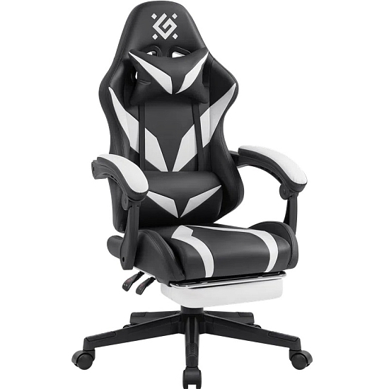 Кресло игровое Defender Aspect (Чер/Белый, газлифт класс 4, с подставкой для ног, 2 подушки)