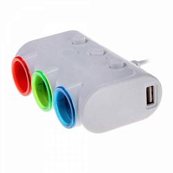 Разветвитель прикуривателя OLESSON 1523 (3 выхода + 1 USB) белый