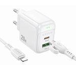Сетевое ЗУ 1USB/1Type-C BOROFONE BAS44A Potential, белый, кабель Type-C - Lightning, 20Вт